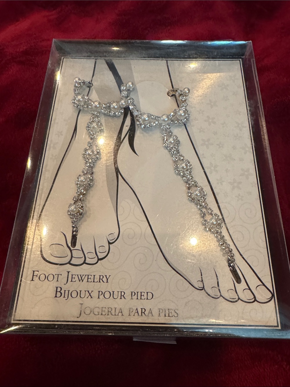 Lillian Rose Rhinestone & Faux Pearl Ankle /Foot Bracelet - Silver Tone - NEW